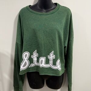 PINK Victoria's Secret Green MSU Cropped Sweatshirt
